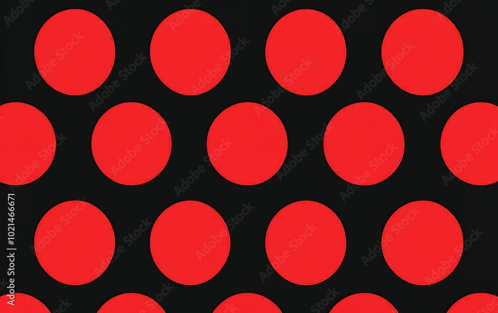 Poster red circles in a uniform arrangement on a black background create a striking visual contrast and mod