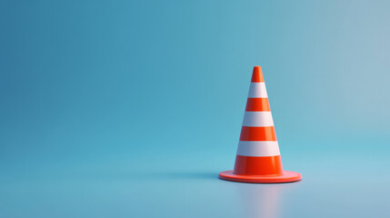 Traffic cone against bright color wall background with copy space