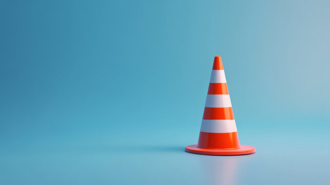 Traffic cone against bright color wall background with copy space