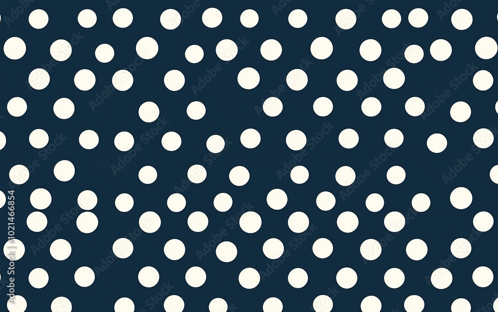 Poster polka dot pattern in navy blue background with evenly spaced white circles creating a modern and sty
