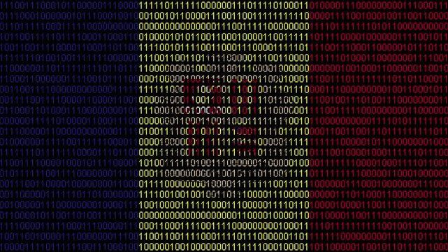 Binary code on flag of Andorra. Program source code or Hacker concept on Andorran flag. Andorra digital technology security, hacking or programming