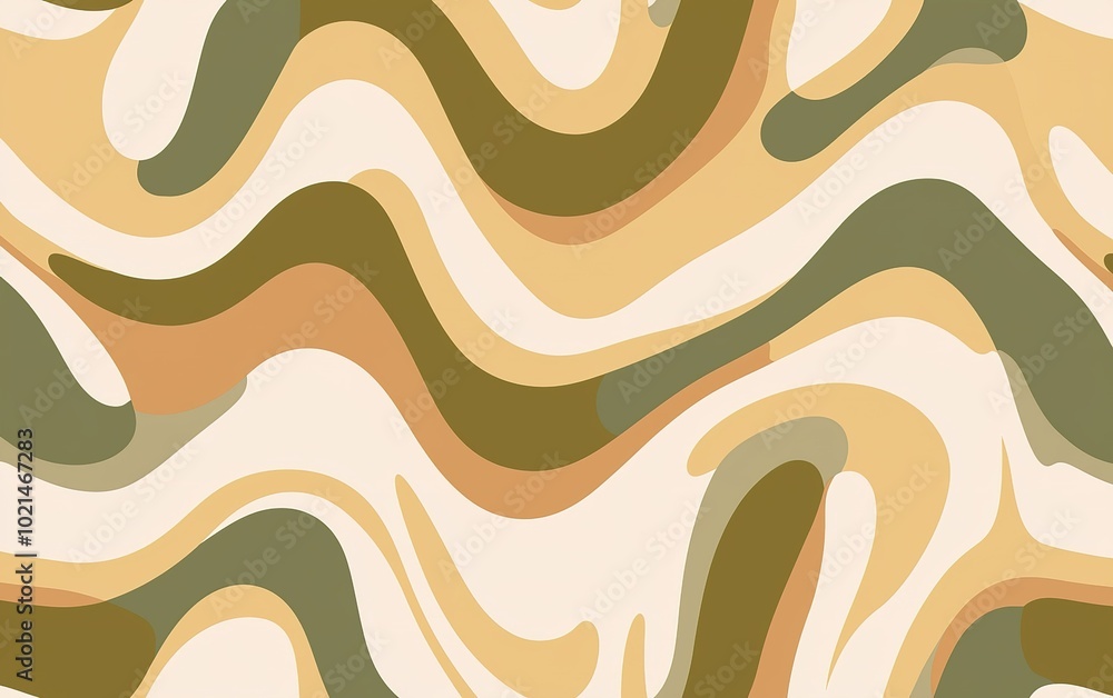 Poster fluid abstract pattern in earthy tones with wavy shapes creating a dynamic visual texture