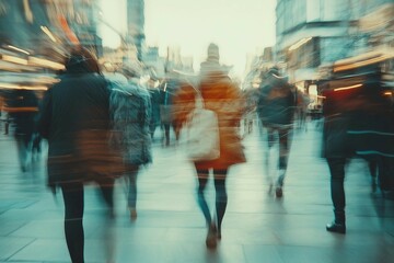 a blurry photo of people walking down a street