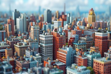 Obraz premium Stylized Cityscape Illustration with Colorful Buildings