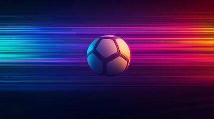 Naklejka premium Dynamic soccer ball with colorful motion blur effect on a dark background, representing speed and excitement in sports.