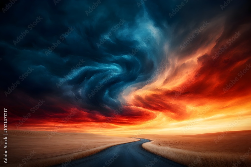 Poster enchanting twilight sky with dramatic cloud formations featuring surreal and abstract shapes in an b
