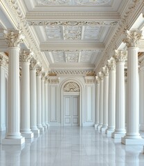 Naklejka premium Elegant White Columned Hallway Interior Design