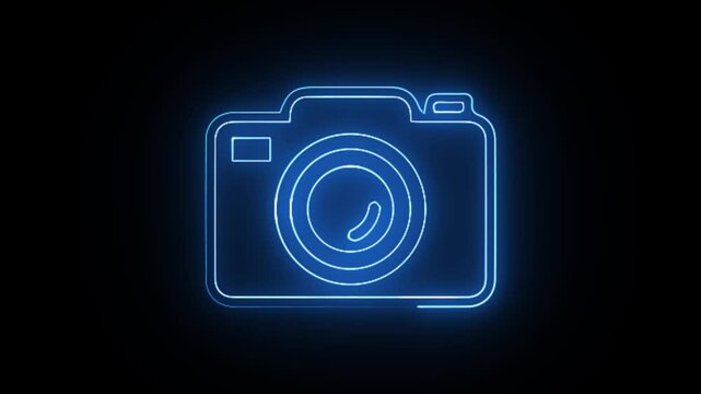 glowing neon red and blue color camera animation icon digital camera photograph photo picture camera animation.