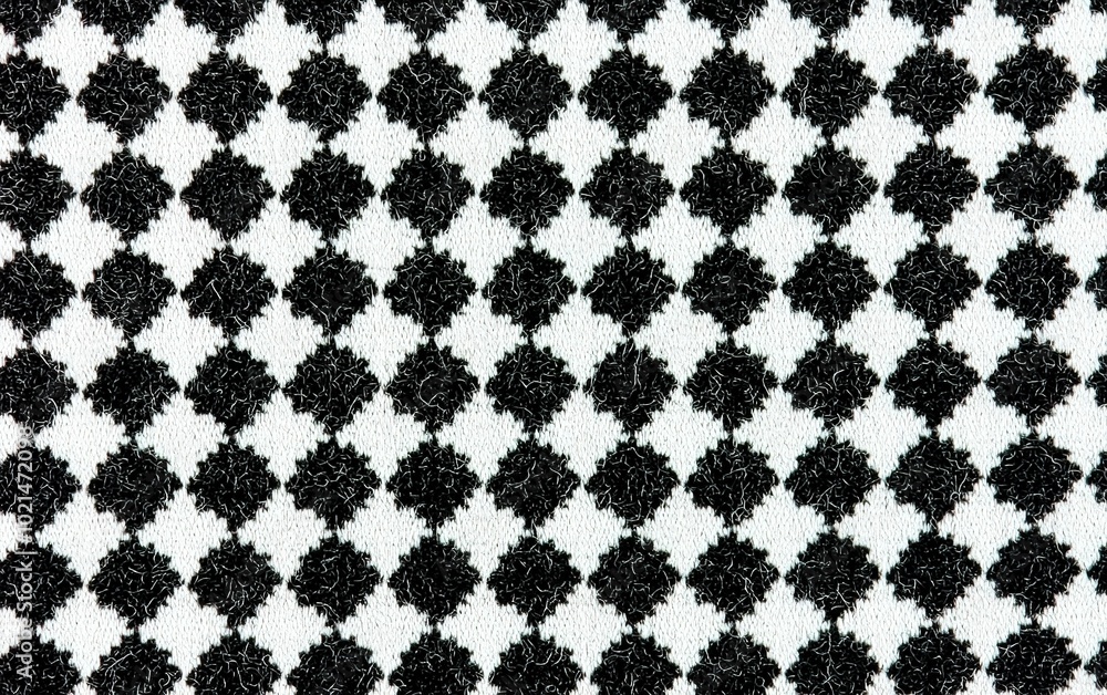 Poster black and white geometric pattern with repeated diamond shapes on fabric in a modern design for text