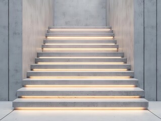 Fototapeta premium Detailed design of a staircase with integrated step lighting for a floating staircase, staircase lighting, modern architecture