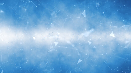 Artistic digital technology lines shapes plexus on bright blue background copy space illustration background.