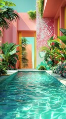 Fototapeta premium A pink and green oasis in the middle of a city