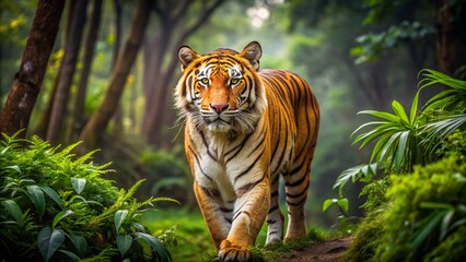 Majestic Golden Tiger Roaming the Lush Forests of India, Capturing the Essence of Wildlife and Nature's Beauty