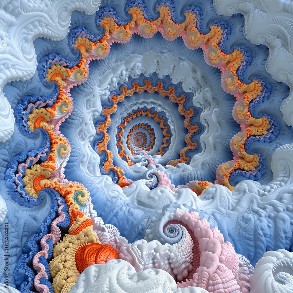 Poster colorful 3d rendering of a spiral seashell