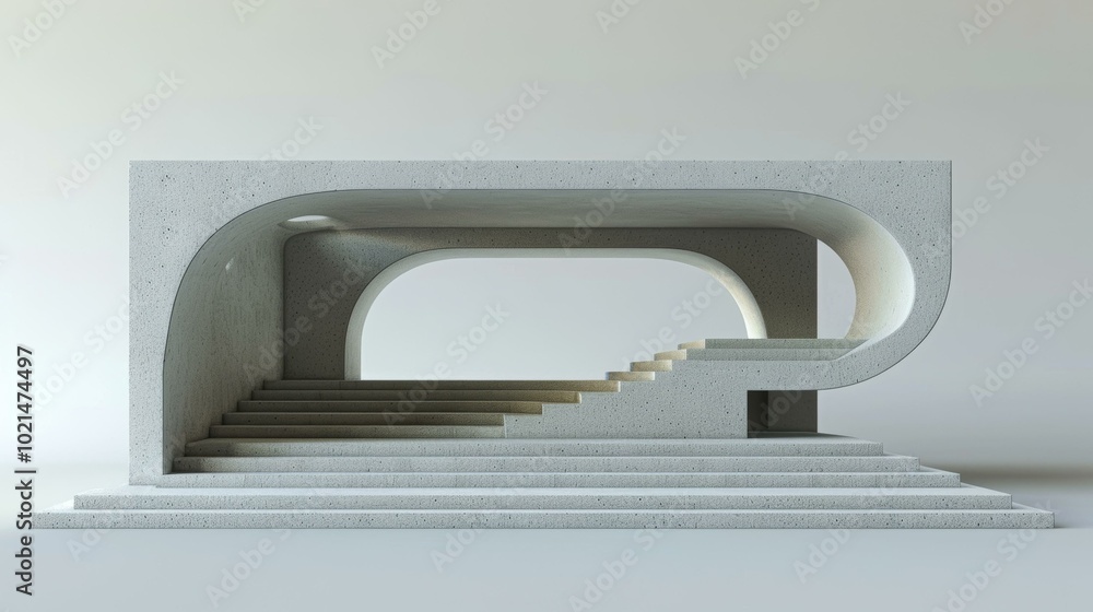 Aufkleber concrete structure with curved openings and steps.