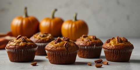 Autumn pumpkin muffins - aromatic pastries for cozy get-togethers. Generated with AI.