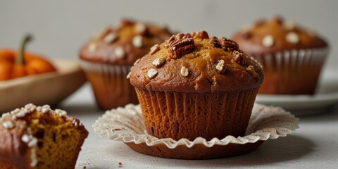 Autumn pumpkin muffins - aromatic pastries for cozy get-togethers. Generated with AI.