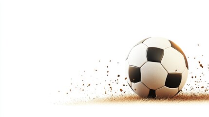 Classic football in motion on a white background with dirt particles perfect for sports and fitness themes or football-related design projects.. Generative AI