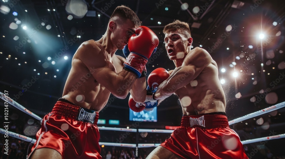 Sticker Two boxers are in a ring, one of them wearing a red glove