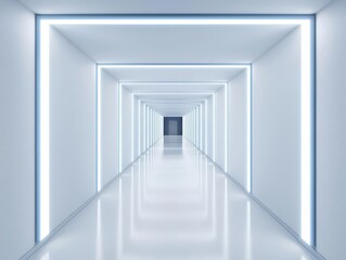 Obraz premium Render of a hallway with wall-integrated lights and motion sensors for energy efficiency, hallway lighting, modern home