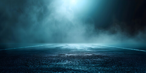 Fototapeta premium Empty asphalt road in a foggy city at night Abstract dark smoky background. night scene, dark smoky background, misty air,