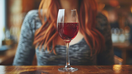 Beautiful young woman with glass and bottle of wine