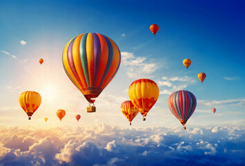 Obraz premium Air balloons on blue sky. Generative AI