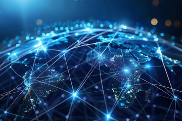 Fototapeta premium A digital globe with network connections linking various countries