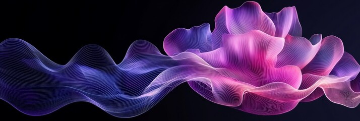Fototapeta premium Abstract Flowing Lines of Blue and Pink on a Black Background, Digital Art, 3D Rendering