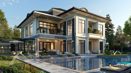 Luxury Mansion with a Pool in a Beautiful Garden