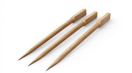 Obraz premium Set of three wooden garden stakes on a white background isolated with clean lines and simple design perfect for gardening or landscaping. Generative AI