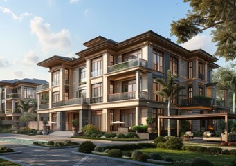 Obraz premium Luxury Mansion Exterior Design Illustration
