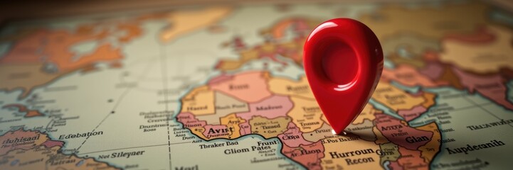 A vibrant red location pin stands out on a map, symbolizing travel, exploration, and strategic planning in business.