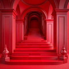 Red Staircase in an Elegant Architectural Setting
