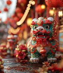 Fototapeta premium Chinese Guardian Lion Figurine Detail