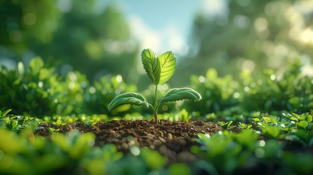 A green shoot grows out of the soil toward the sun