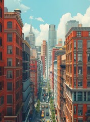 Fototapeta premium Colorful City Street Illustration with Many People