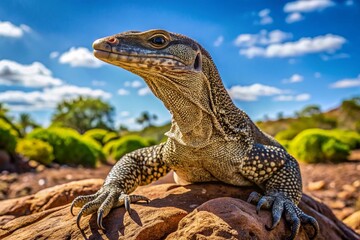 Obraz premium Majestic rough necked monitor lizard basking in the sun on a rocky surface in its natural habitat