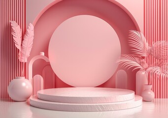 Pink Geometric Display Podium Background