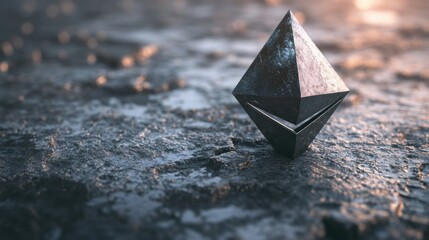 Fototapeta premium A black pyramid is on a rocky surface