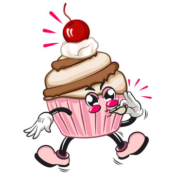 recommend clip art: kawaii cartoon cupcake with cherry on top character mascot isolated vector illustration is blowing the whistle, work of hand drawn
