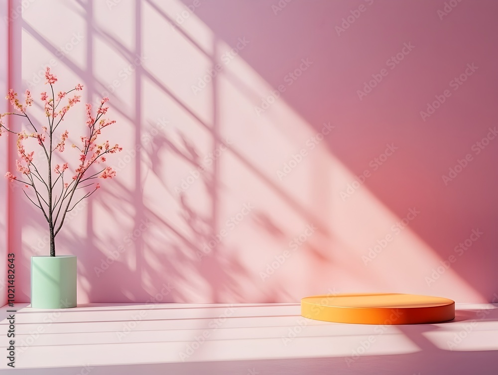 Aufkleber tranquil 3d studio setting featuring a vacant floor and wall space with a product dais at the center