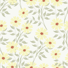 White background vector seamless pattern with delicate flowers for textile and fabric print and other uses.