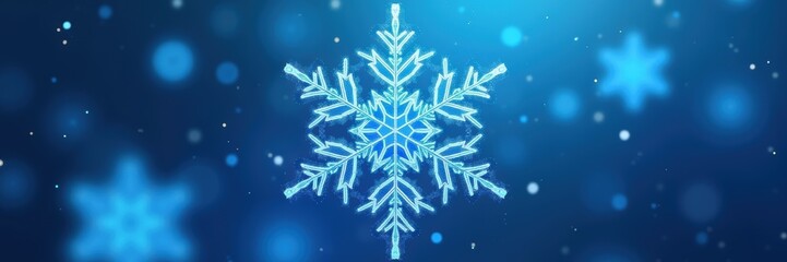 A stunning blue snowflake against a shimmering winter background, perfect for holiday themes, seasonal promotions, and winter related designs.