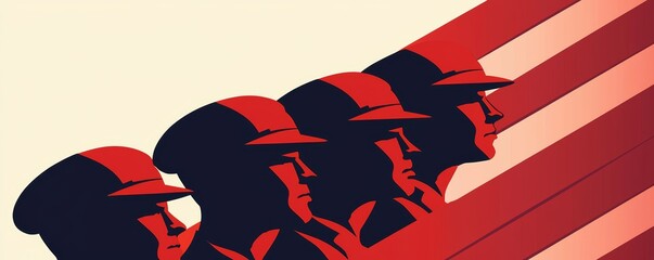 A 1940s-inspired wartime poster illustration with bold, dynamic figures in period clothing, showcasing patriotic colors and strong, impactful text in a vintage propaganda style.