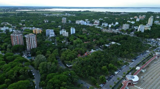 Lignano Pineta at sunset. View from above. Architecture on the sea