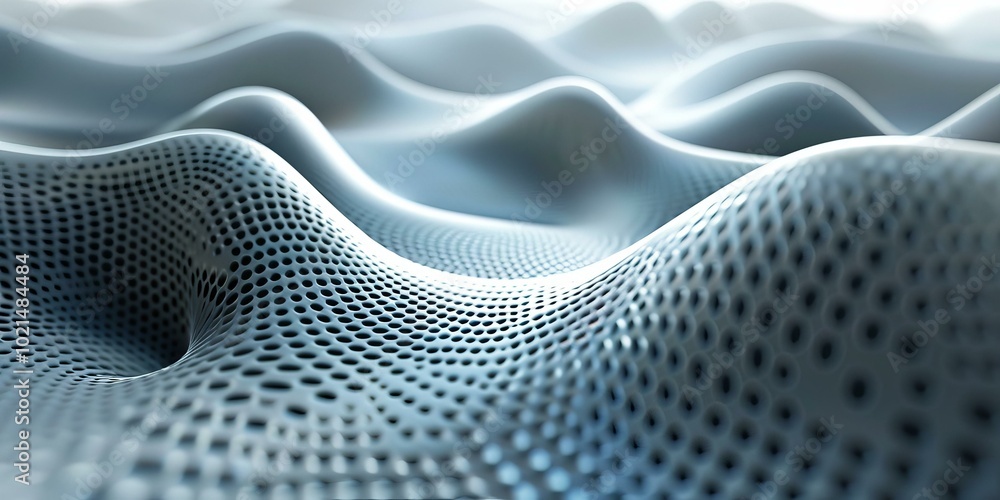 Poster abstract futuristic surface with soft waves and perforated texture