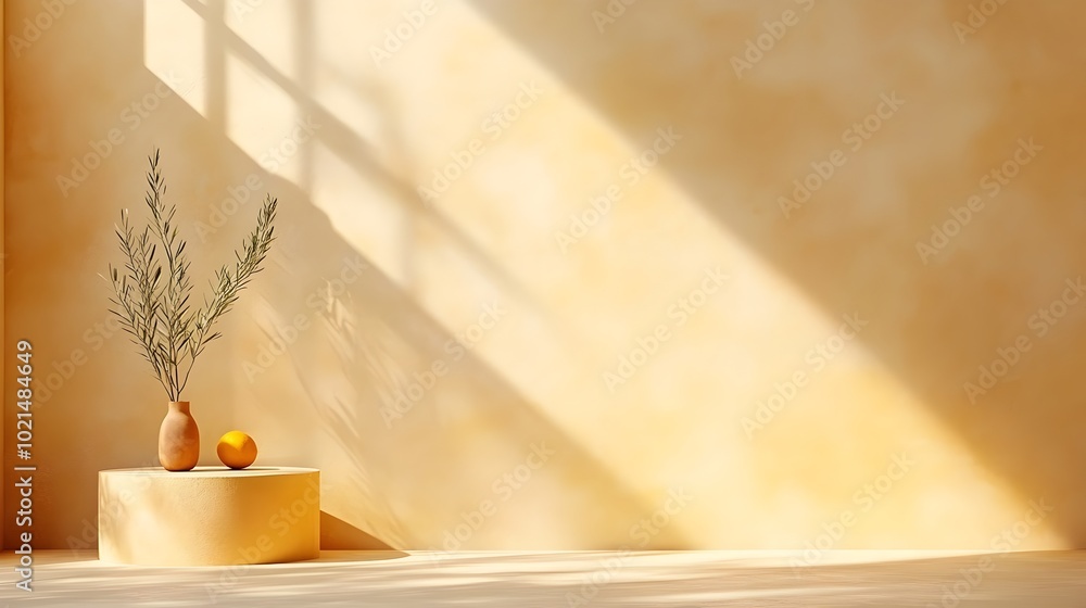 Poster a minimalist 3d product studio room with a beige backdrop an empty floor and wall and a raised podiu
