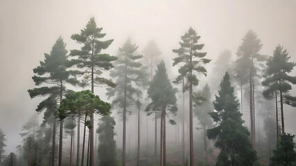 fog in the mountains,  morning fog landscape  sunlight coming through the fog bright sunny nature background