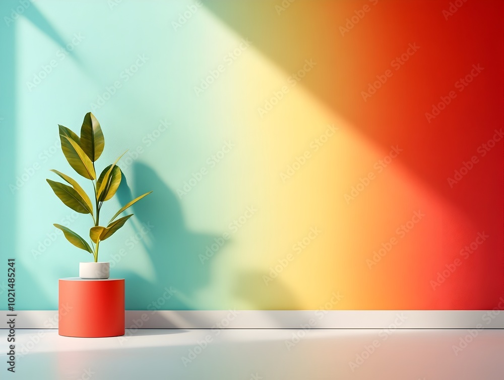 Poster vibrant 3d rendered modern studio space with a color gradient backdrop simple floor and wall product